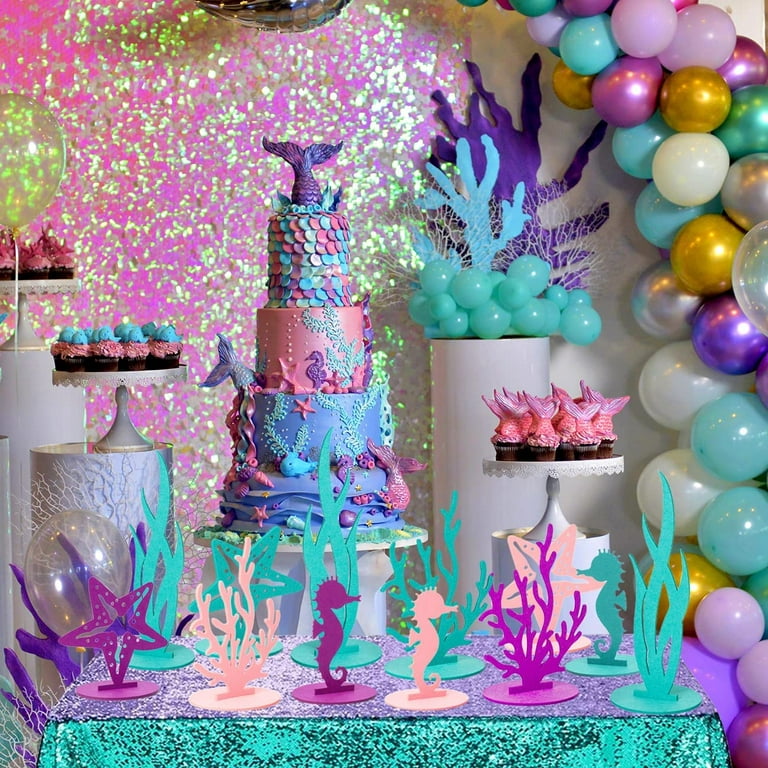 24 Pcs Mermaid Birthday Decorations Felt Table Centerpiece Under the Sea Party  Decorations Supplies for Ocean Theme Little Mermaid Birthday Party Baby  Shower 