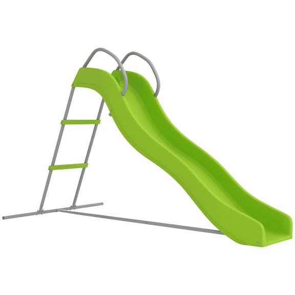 Kids Slide with Climbing Ladder, Metal and PP Outdoor Playground Equipment, Green, 72 x 72 x 37 in