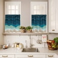thumbnail image 4 of Kitchen Window Curtains Valance and Tier Set, Ocean Gradient Green Waves Rod Pocket Tier Curtain Valance Set, Abstract Geometric Ripple Light Filtering Cafe Curtains for Bedroom Living Room, 4 of 9