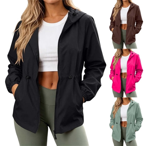 LVHAOGJOB Long Sleeve Jackets for Women Lightweight Hooded Full Zipper Drawstring Womens Coats
