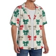 thumbnail image 2 of Lsque Retro bows Print Men's Cuban Collar Short Sleeve Shirt Summer Beachwear Casual Button Down Fashionable Vacation Leisure Shirt-Large, 2 of 5