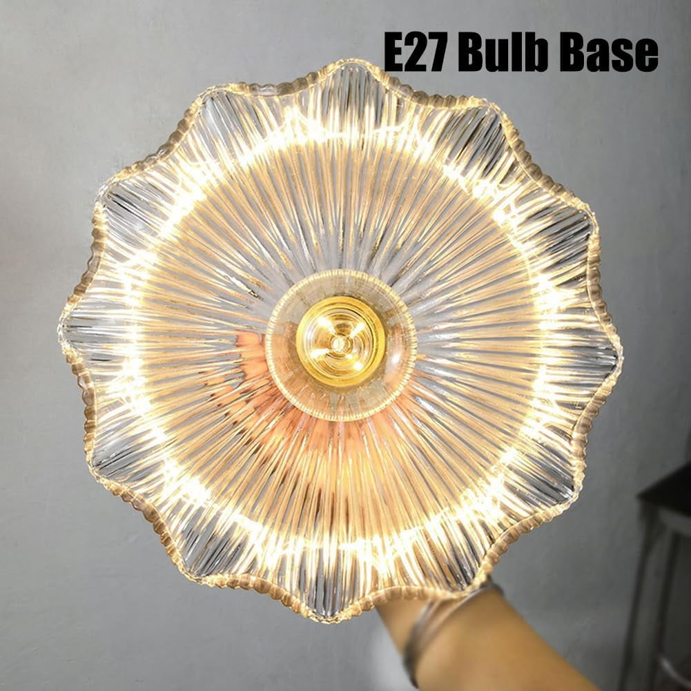 Flower Shape Clear Glass Pendant Light, Nordic Modern Transparent Glass Pendant Lamp, Simple Farmhouse Pendant Lighting for Dining Room, Rustic Pendant Light Fixture for Kitchen Island Sink Over Table