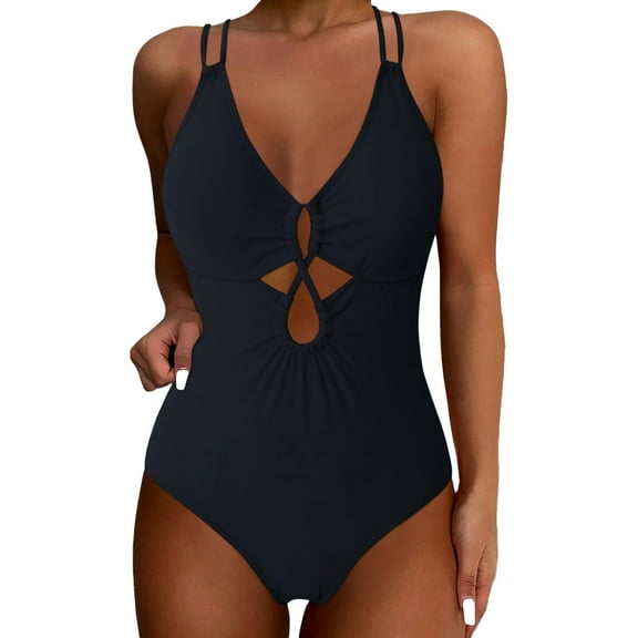 MSJUHEG Monokini Swimsuits for Women,Ruched Monokinis,High Cut,Monokini,Cross Back,V Neck,Shapewear Swimsuits for Women Black L