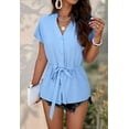 thumbnail image 6 of Womens Button Down Blouses V Neck Casual Peplum Summer Tops Dressy Work Blouse Blue L, 6 of 8