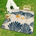 thumbnail image 6 of Navy Fan Palm Leaf Pattern Repeat Waterproof Picnic Blanket with Foldable Zipper, Suitable for Outdoor Use, Suitable for Travel, Camping, Beaches, Parks, Grasslands, Picnic Blanket Accessories, 6 of 7