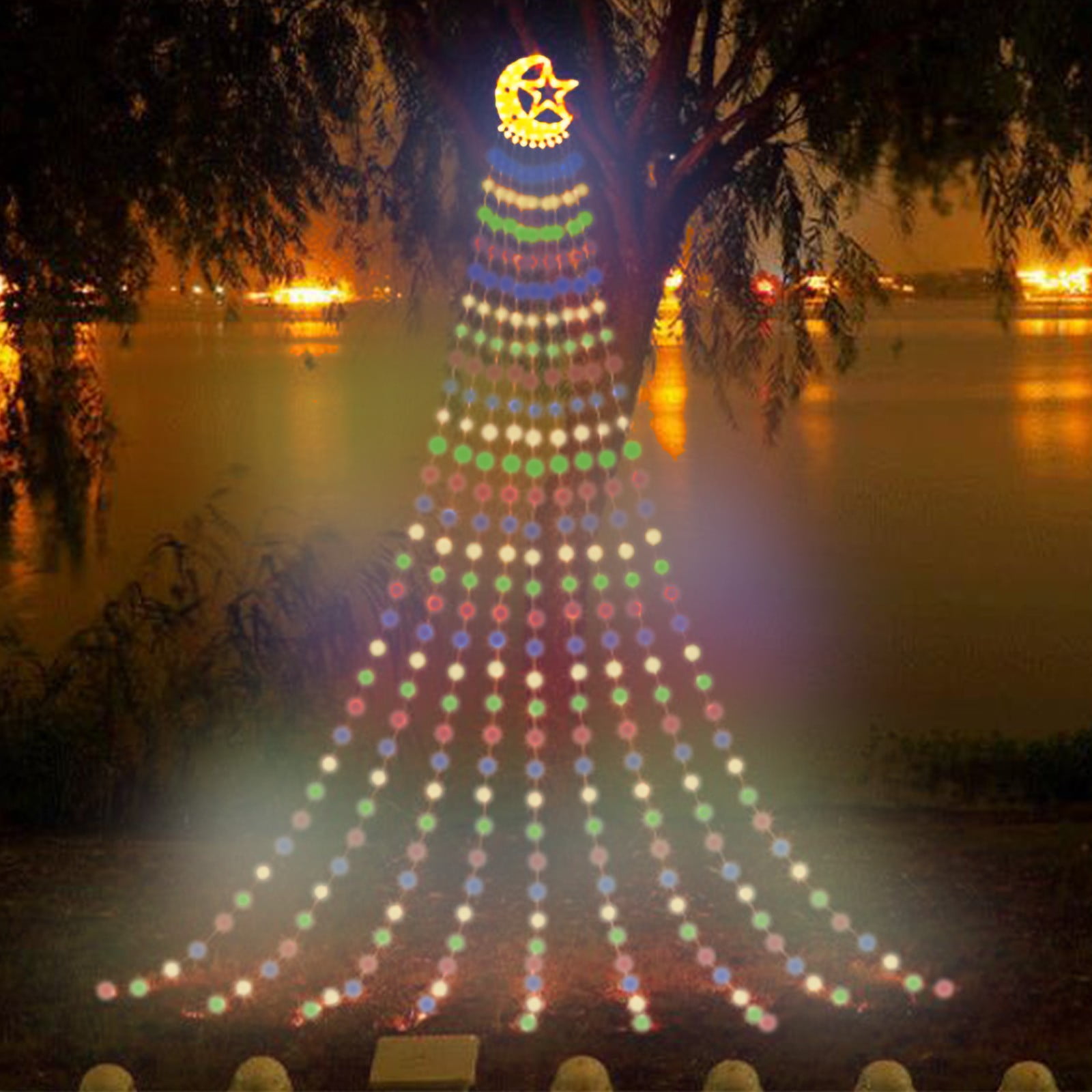 Viflosae Solar Christmas Lights Outdoor Chrismas Solar Outdoor String Lights,patio Rainproof Decorative Christmas Tree,waterfall Christmas Lights, Outdoor Hanging Patio Porch