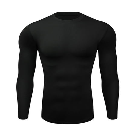BADHUB Men’s Compression Shirts Long Sleeve Athletic UPF 50+ Thermal Base Layer Workout Undershirt Running T-Shirt Gym Tops Black 2XL