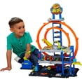 thumbnail image 1 of Toy Car Track Set Hot Wheels Mega Loop Garage w/ Car & Heli, 1 of 6