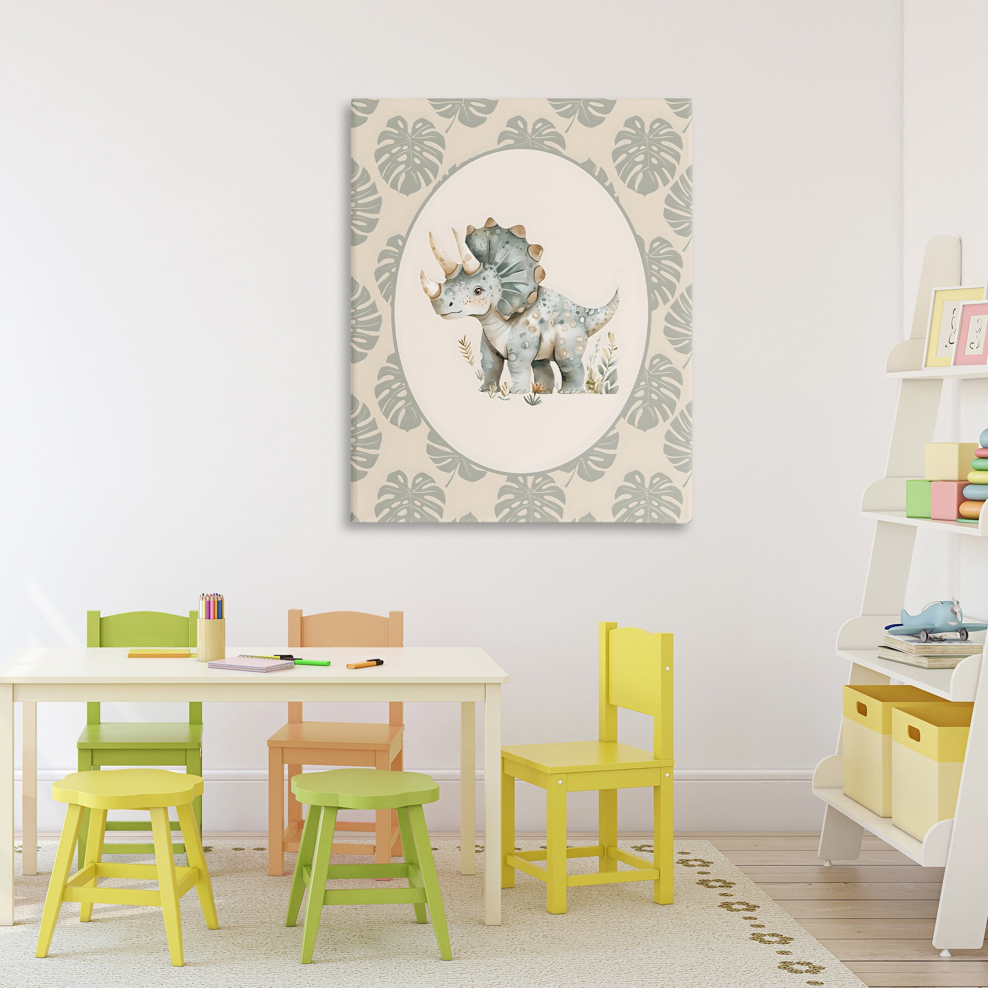 Stupell Industries Watercolor Dinosaur Tropical Border Canvas Wall Art, design by LSR Design Studio