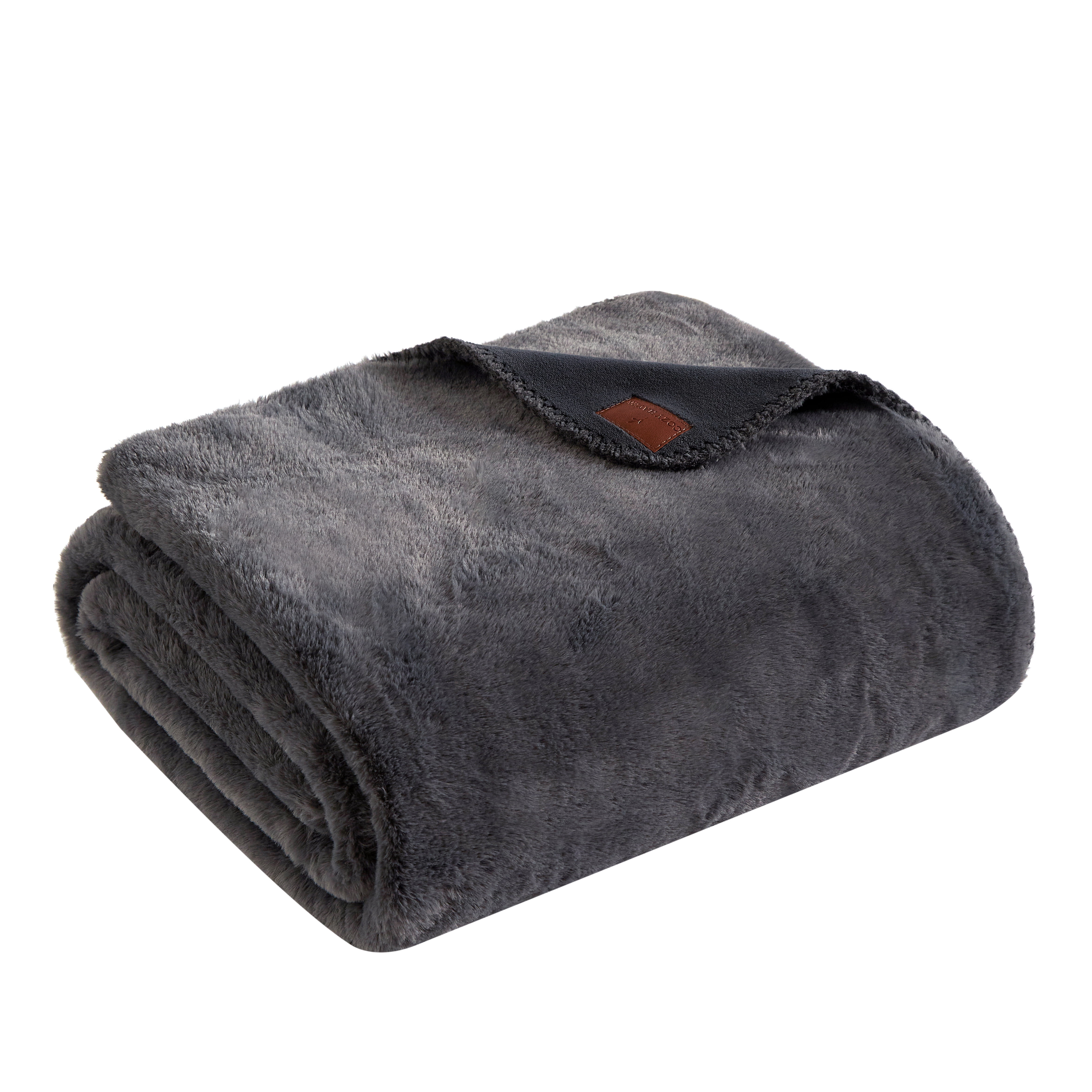 Cozy Haven Luxury Reversible Faux Fur to Plush Oversized Couch Throw Blanket, Grey, 50 x 72 in