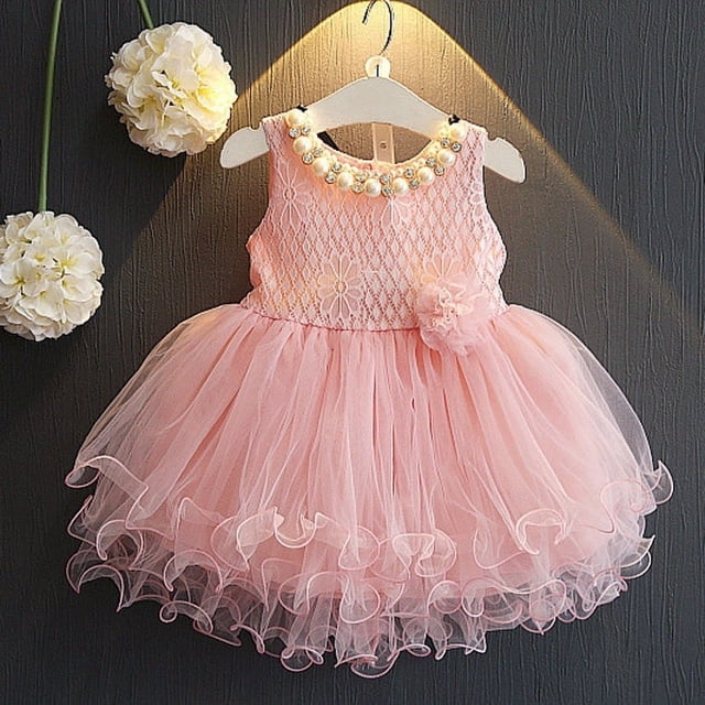 Robe Princesse pour Filles Enfants en Dentelle à Fleurs, Robe de Fête Formelle, Robe Tutu en Tulle 2-7 Ans