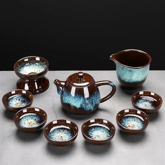 Ceramic Kiln Sand Gold Tea Set High End Business Gift Kung Fu Tea Set