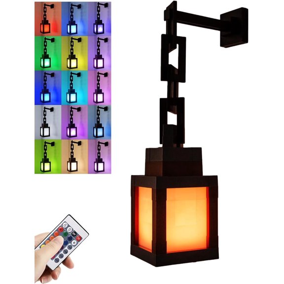 16-Color Pixelated Lantern Night Light | Rechargeable Remote Control RGB Lamp | Wall/Table Mountable for Cosplay, Bedroom Decor（1 PCS）