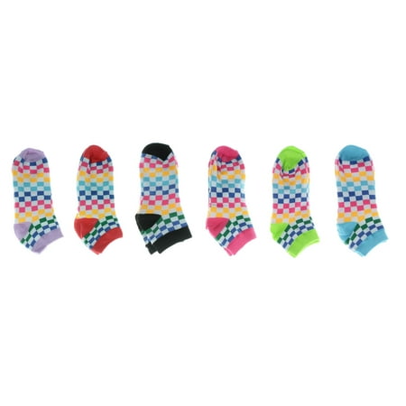 

12 Pairs Ladies Multi-color Bright Checkered Women s Low Cut Socks 9-11 No Show