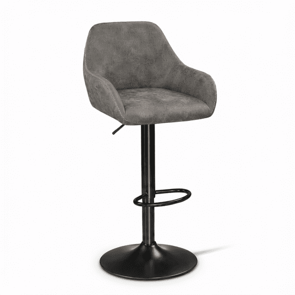 Set of 4 Adjustable Swivel Bar Stools with Back and Armrests, Gray PU Leather, 360 Rotation, Black Metal Base
