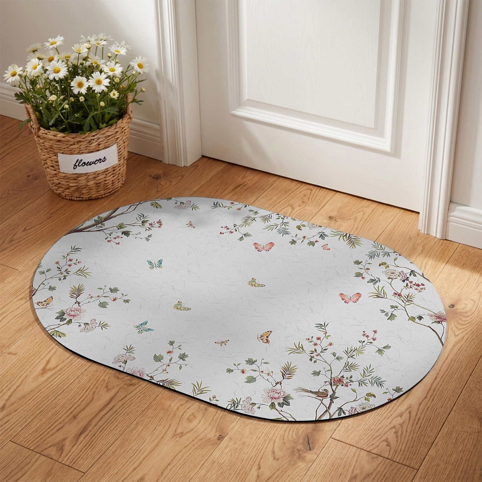 Indoor Doormat Front Door Mat 20 x31.5 Vintage Botanical Absorbent Doormat Indoor Entrance with Non-Slip Backing Rubber Low-Profile Welcome Mat for Entryway Spring Floral Botterfly Summer Flower