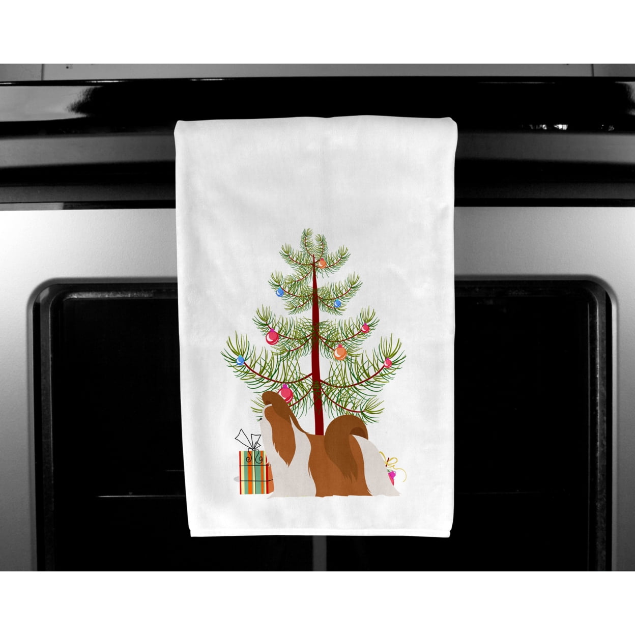 Shih Tzu Merry Christmas Tree White Kitchen Towel Set of 2