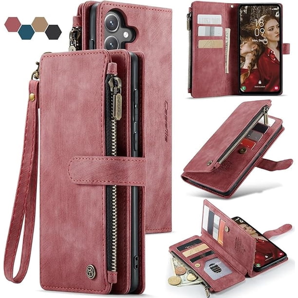 Funda billetera Samsung Galaxy S24 FE 5G con Tarjetero, Soporte, Bolsillo Magnético con Cremallera, Correa de Cordón, Muñequera, Funda con tapa de Cuero para Samsung Galaxy S24 FE de 6,7 Pulgadas