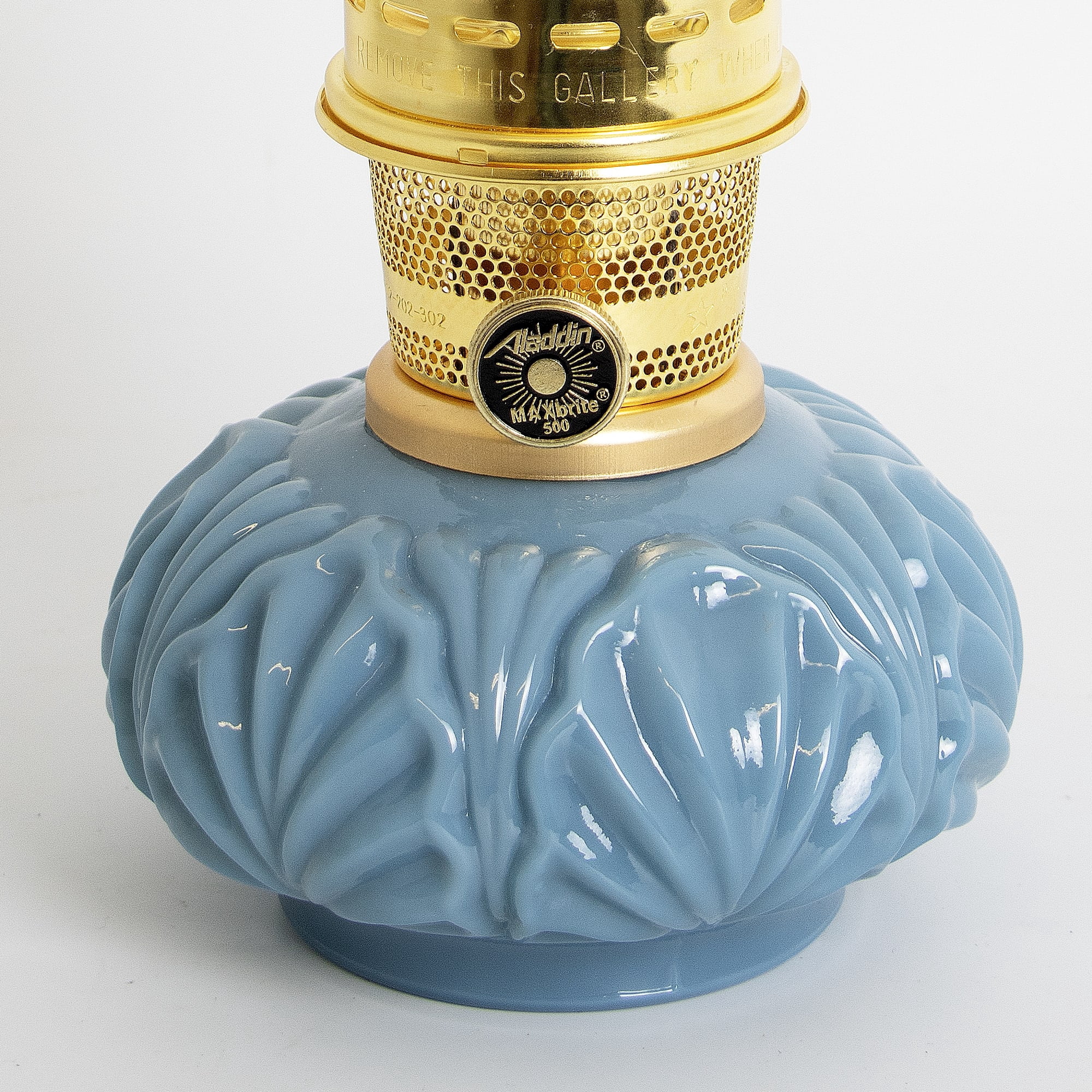 Aladdin Georgia Blue Genie II Oil Lamp for Shelf or Table, Indoor Emergency Lighting, Limited Edition in Blue Glass with Brass Burner