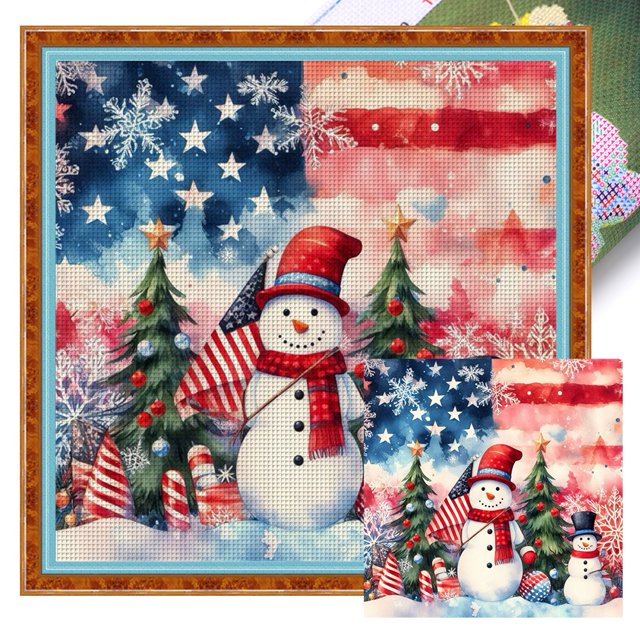 Hilo Algodón Ecológico Bordado Punto Cruz Con EE. UU. Muñeco Nieve 11CT 45x45cm