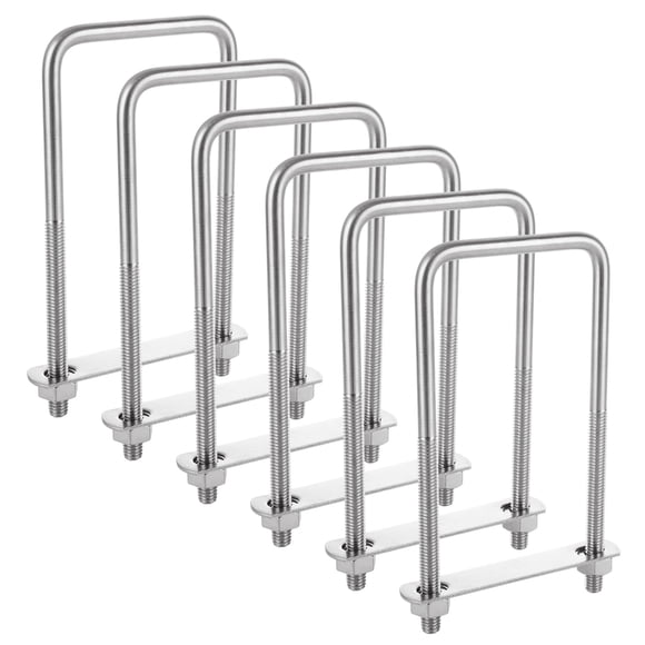 MUXHEL 6 Pcs Square U Bolt (3/8'' x 3'' x 7''), 304 Stainless Steel U-Bolts for Automobiles Trailer, Ski Boat, Sailboat, Trailer, Industrial Parts