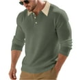thumbnail image 2 of Domuza Long Sleeve Polo Shirts Men Casual Fashion Collared Button Down Outdoor T Shirt Fall Lightweight Solid Color Classic Fit Blouse Light Green L, 2 of 9