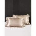 thumbnail image 2 of MOVE OVER Beige Taupe Ruffle Pillowcases Queen, Silky Satin Pillow Cover Set of 2, Luxury Satin Ruffle Pattern, 2 Pack, 2 of 8