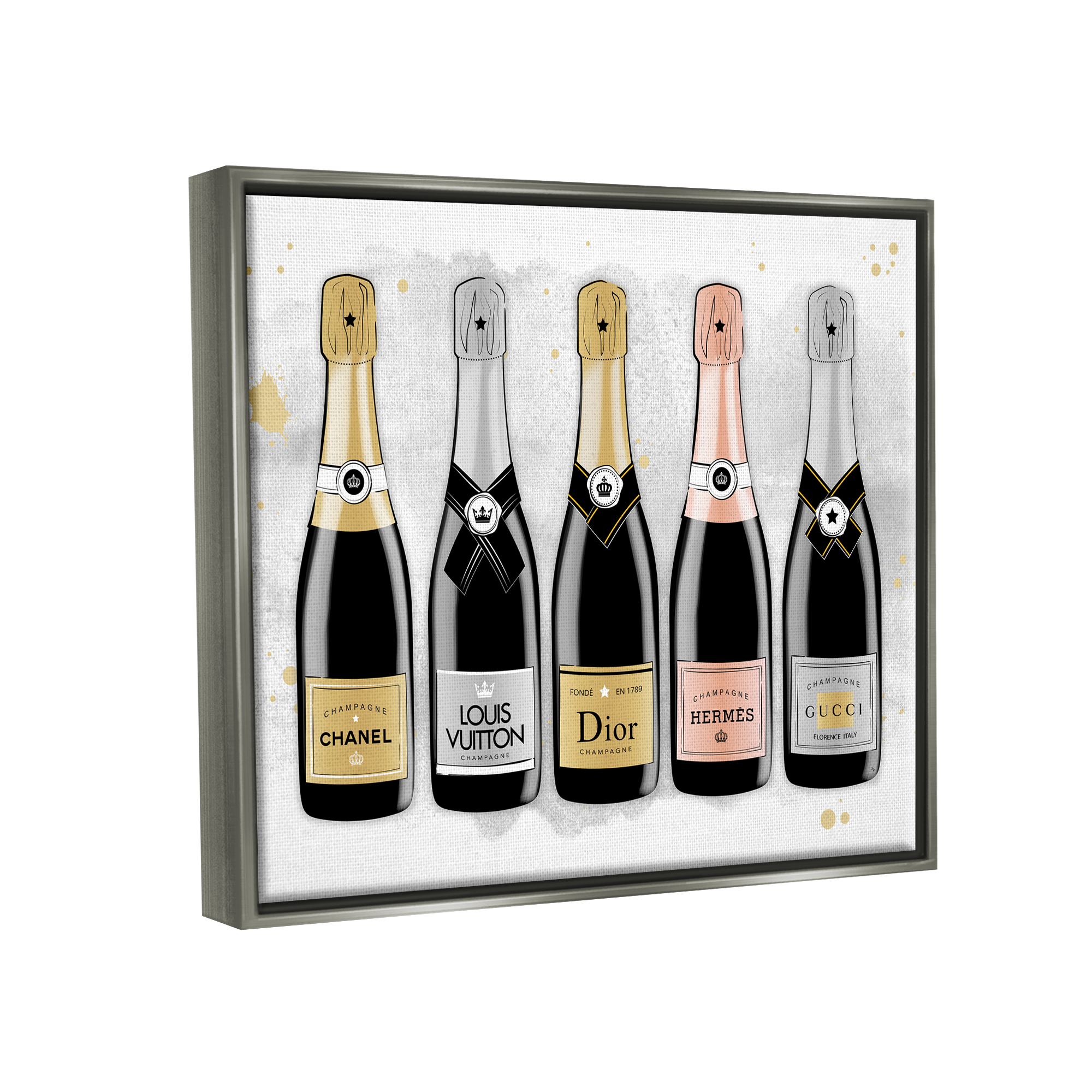 Stupell Industries Varied Glam Champagne Food & Beverage Painting Gray Floater Framed Canvas Art Print Wall Art, 31 x 25