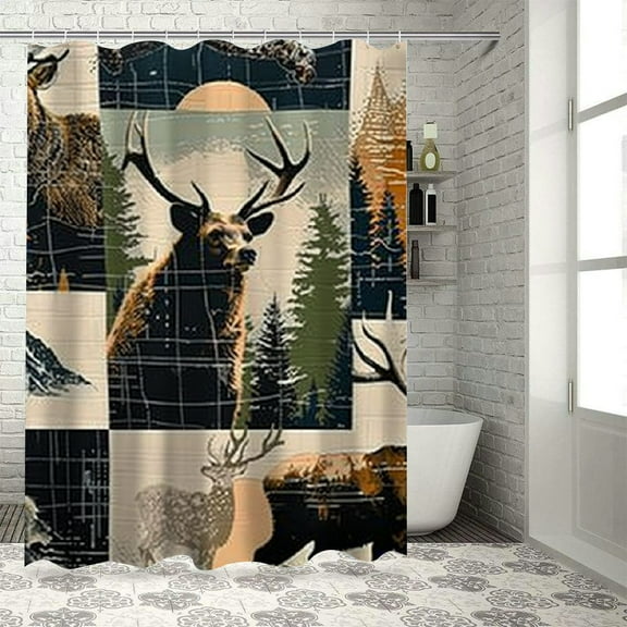 BCIIG Bear Deer Bathroom Decor Set with Hooks, Colorful Luxurious Graphic Print Polyester Fabric Shower Curtain Set Home Bathtubs Decoration, Waterproof, Easy to Install 36x72
