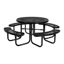 KFFKFF Sturdy Picnic Table, Exterior Furniture Resilient to Weather, Patio Meal Ensemble, Treated Steel Tables with Parasol Opening, 46" Circular Table and Seating Arrangement, for Lawn, Rear Space