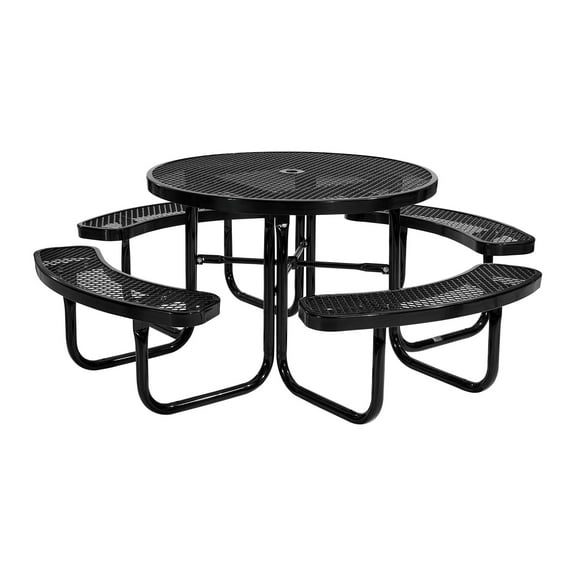 KFFKFF Sturdy Picnic Table, Exterior Furniture Resilient to Weather, Patio Meal Ensemble, Treated Steel Tables with Parasol Opening, 46" Circular Table and Seating Arrangement, for Lawn, Rear Space