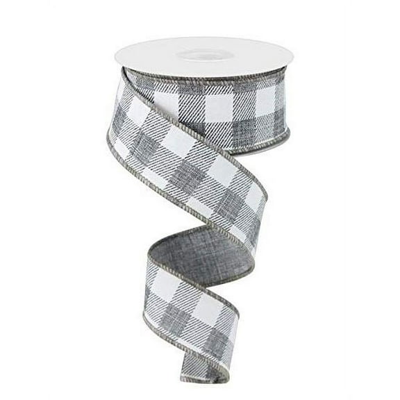 Plaid Check Grey, White, 2.5" Wired Edge Ribbon - 10 YardsRG0180010