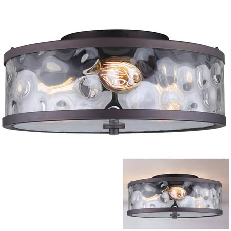 - Flush Mount 3 Light Ceiling Fixture Watermark Glass Drum, Oil Rubbed Bronze