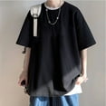 thumbnail image 2 of Camiseta de manga corta con cuello redondo para hombre, camisetas holgadas de Color liso, camisa básica de verano con cuello redondo, negro XXL, 2 of 12