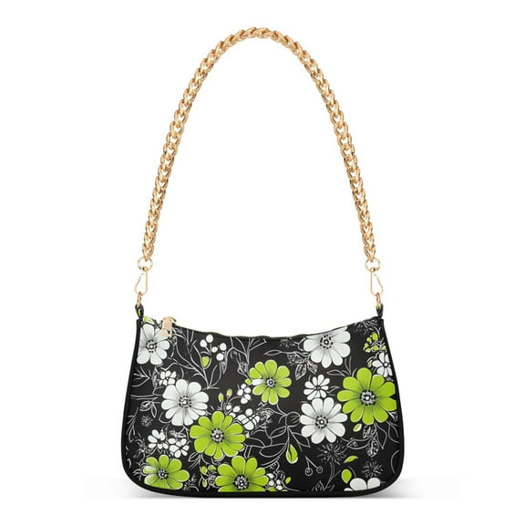 FORMRS Womens Shoulder Bag with Chain Strap Clutch Purse Cute Tote Handbag, White Flower Pattern
