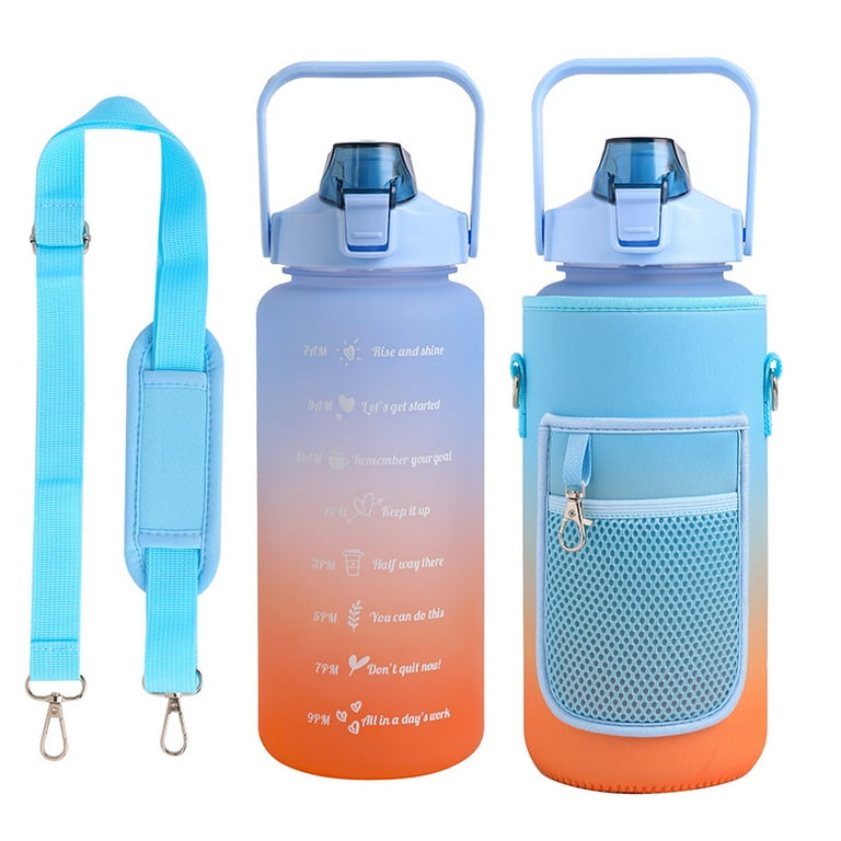 Half Gallon Water Bottle with Storage Pocket Portable Water Cup with Bottle Sleeve Adjustable Strap Water Kettle Home Office Travel Gym Sports Water