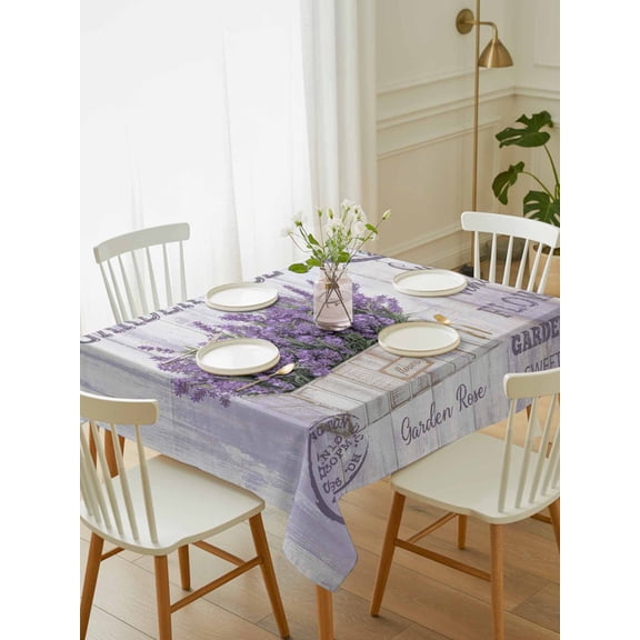 Purple Vintage Lavenders Tablecloth Rectangle Table Cloth 52x70, Waterproof Tablecloth Outdoor Table Cloth, Farmhouse Wooden Retro Art Washable Table Cover for Kitchen Dinning Party