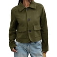 thumbnail image 2 of Womens Faux Suede Leather Jackets Casual Cropped Coats Vintage Button Down Shackets Green XS, 2 of 7