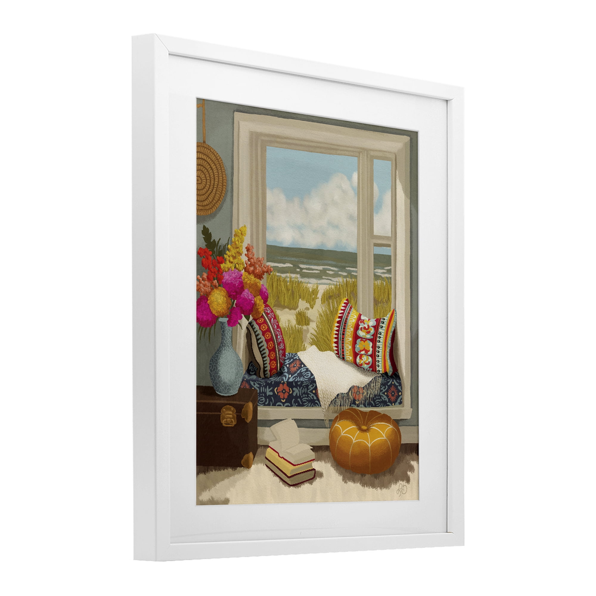 Stupell Industries Coastal Vacation Window Seat White Framed Print Under Glass, design by Lisa R Dumm