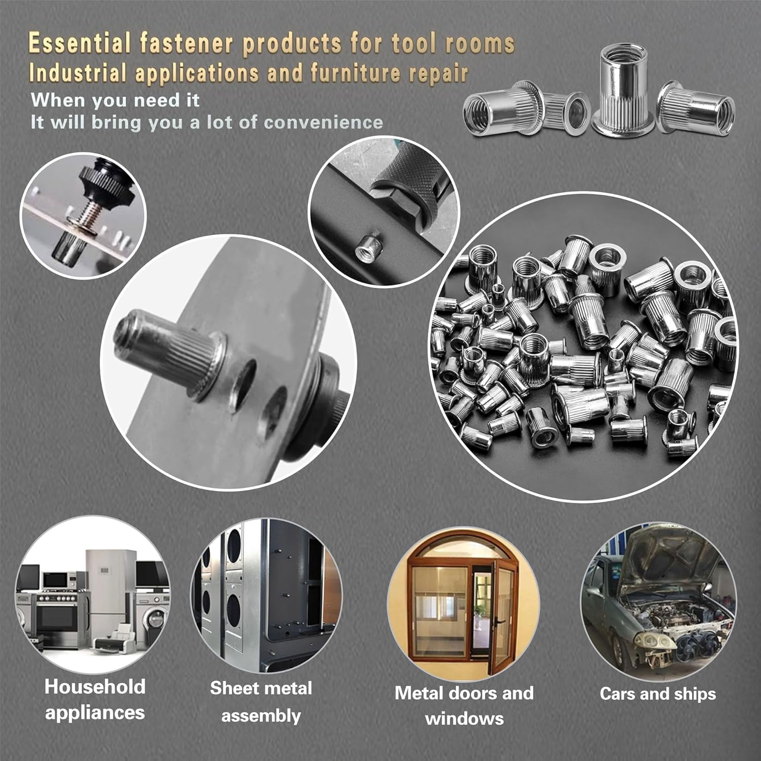 SAE Pressure Rivet Nut Tool Kit 530pcs, inch Rivet Nut Combination （5/16-18、1/4-20、10-24、8-32、6-32）,Suitable for Automotive, and Industrial Applications (SAE 530pcs Aluminum Rivet Nut)