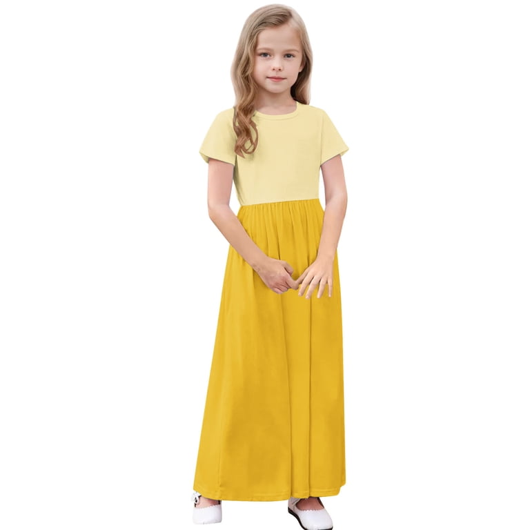Girls Summer Maxi Dress, Short Sleeve Boho Ruffle Dresses, Tween a Line  Flowy Casual Patchwork Sundress with Pockets Kids Summer Sweater Dress  Yellow 7Y - Walmart.com