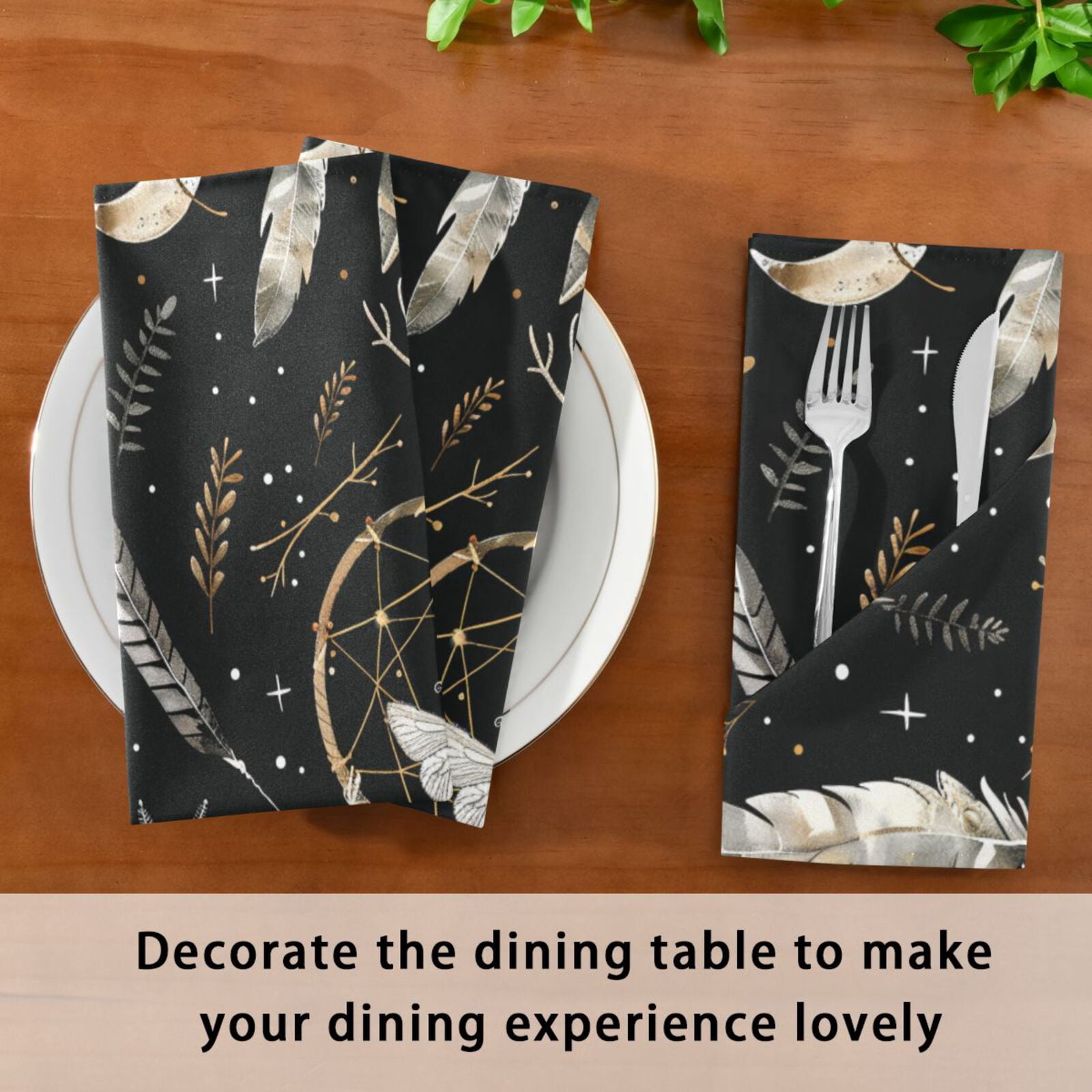 JSTEL Butterfly Dream Catcher Cloth Napkins Set of 6, 20x20 Inch Washable and Reusable Napkin for Decoupage Dinner Party Everyday Use