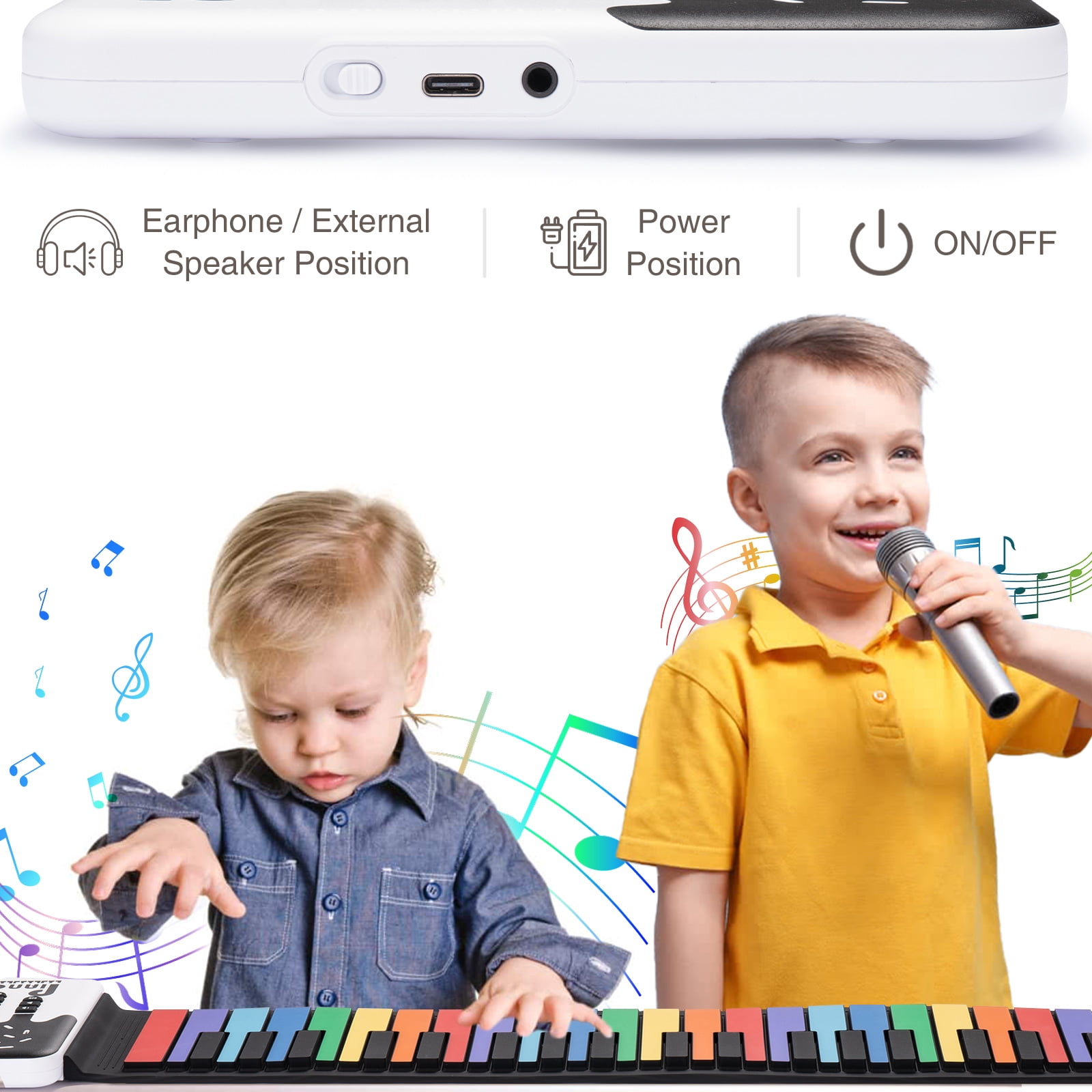 POGOLAB 49 Key Roll Up Keyboard Piano Portable Digital Electric Foldable Piano Keyboard Rechargeable 8 Tones 6 Educational Demo Songs for Beginners Adults Gift