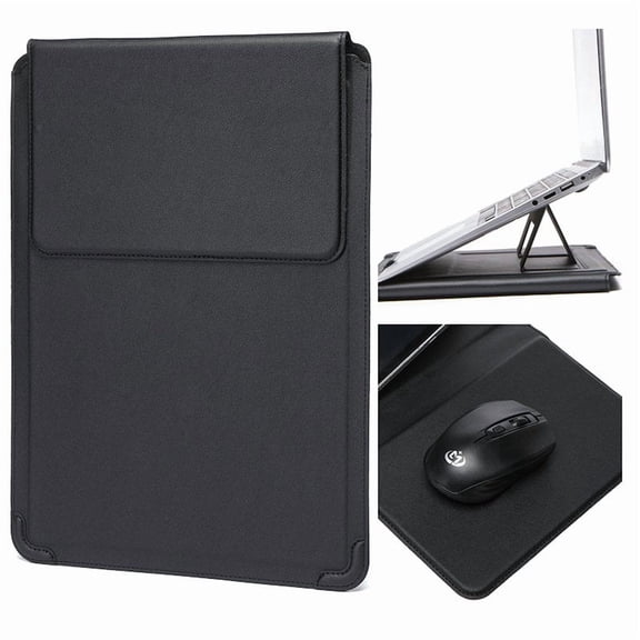 Portable Laptop Stand, 4-in-1 Sleeve, Adjustable Laptop Stand with Wrist Rest and Mouse Pad, Waterproof Leather Case for 14.1-15.4 Inch Notebook, Business Travel