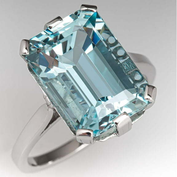 Khushi Gems Emerald Cut Blue Aquamarine Ring, 5.91 ct, 925 Sterling Silver