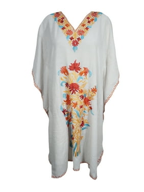 Mogul Women's Beach Caftan Dress Floral Embroidered Tunic Cover Up Kaftan 2X