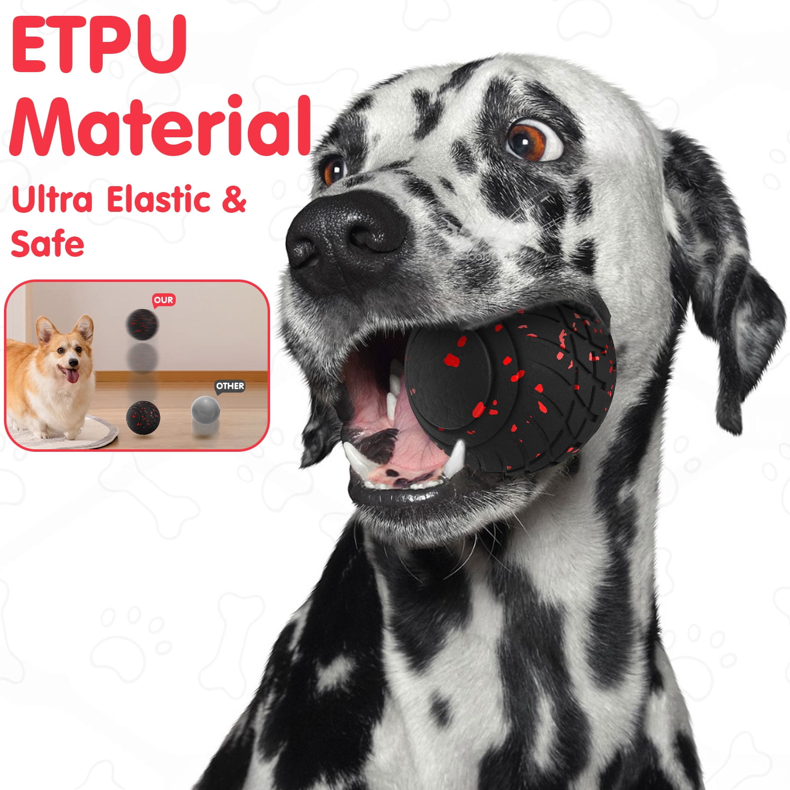 QDAN Interactive Dog Toys Ball, Smart Automatic Rolling, Bouncing and Rotating, E-TPU Material, Self-Moving Dog Toy Ball for Small & Medium & Large Dogs, Black