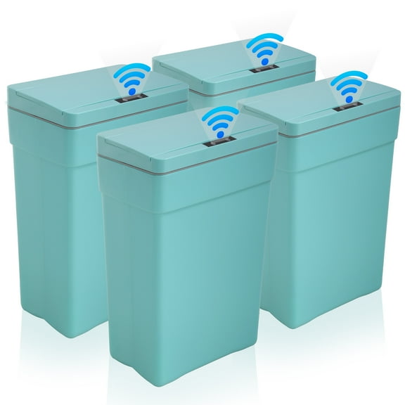 YRLLENSDAN Garbage Can 13 Gallon Tall Kitchen Trash Can Garbage Can with Lid Automatic Trash Cans Touchless for Bedroom Bathroom Home Office 50 Liter,4 Pack Blue