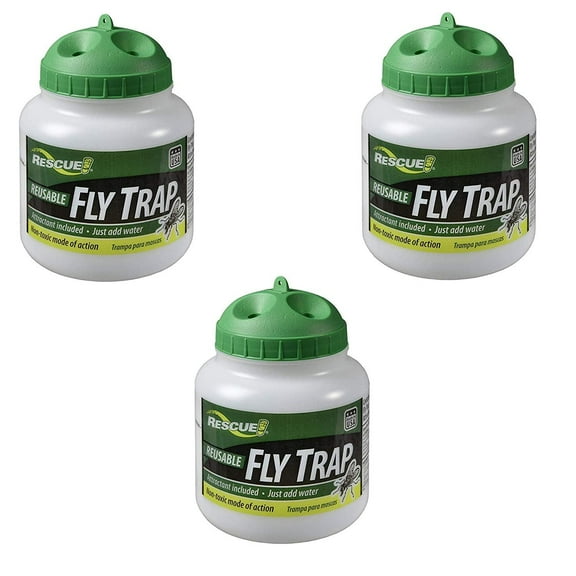 RESCUE! Reusable Fly Trap Outdoor - Trap for Flies, Attractant Included - 3 Pack