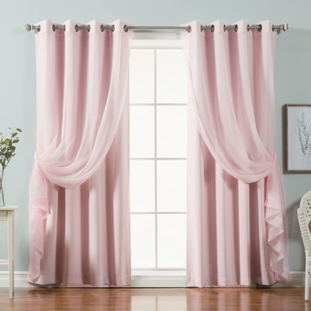 Quality Home Crushed Voile Sheer Solid Blackout Curtains 4pcs